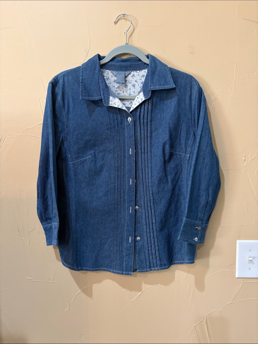 Koret Women’s Denim Button-Down Shirt with Pintuck Front